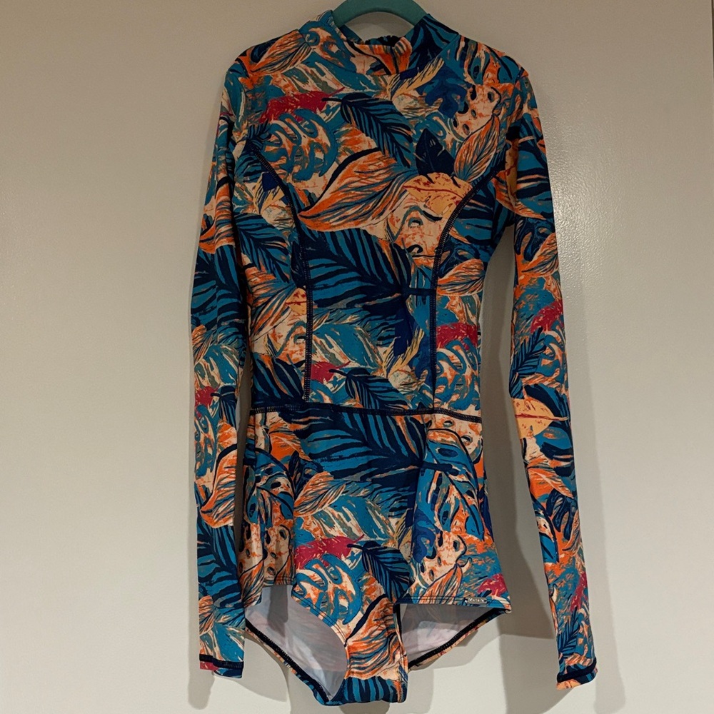 Tropical Print Long Sleeve One Piece Swimsuit